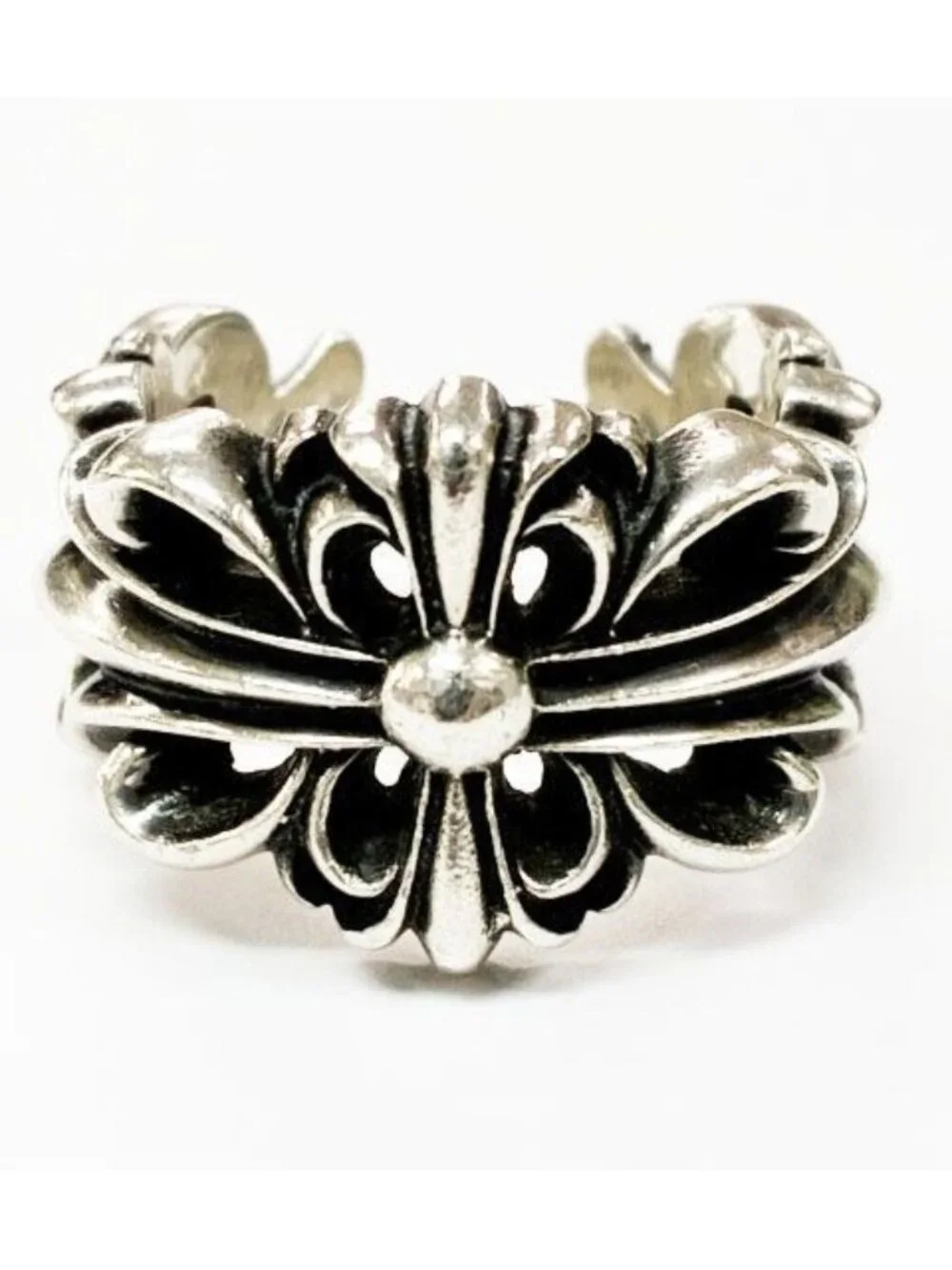 Chrome Hearts Dbl Flrl Crs Double Floral Cross Ring Silver